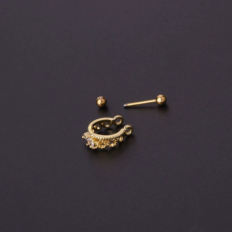 Stainless Steel Thin Rod The Crown Style Electroplated Women's Puncture Earrings - Image 4