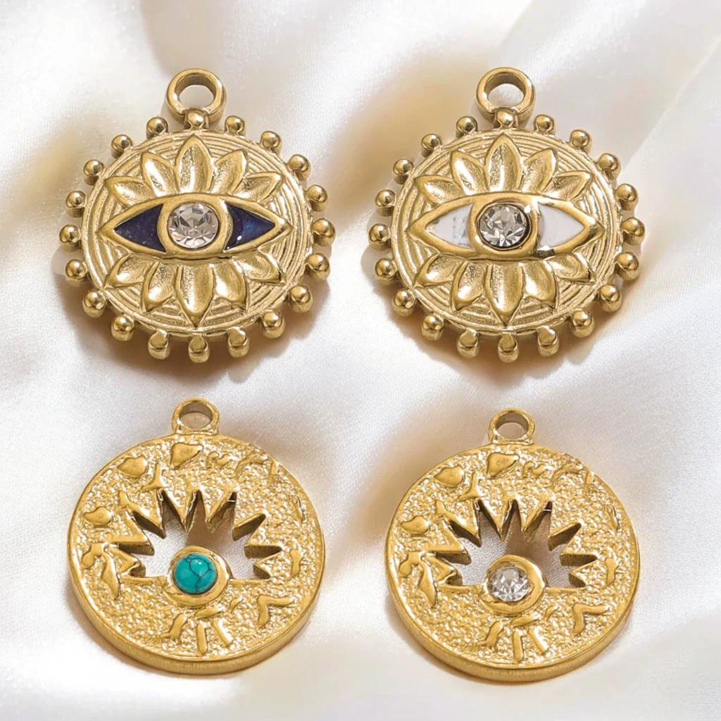Stainless Steel Threedimensional Lotus Devil's Eye Pendant Jewelry Accessories With Inlay And Totem Pattern