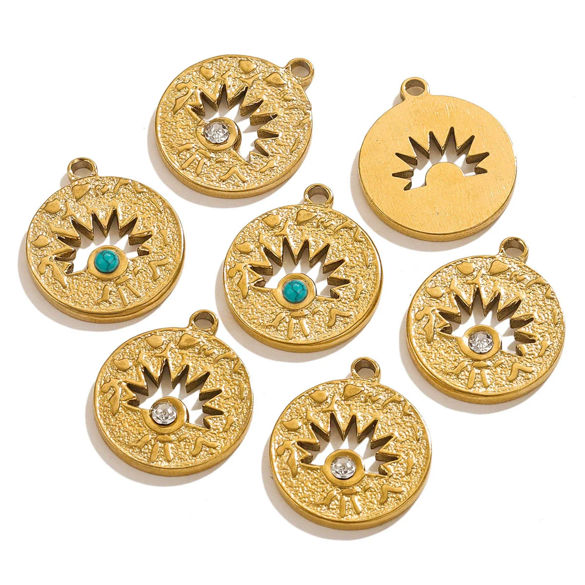 Stainless Steel Threedimensional Lotus Devil's Eye Pendant Jewelry Accessories With Inlay And Totem Pattern - Image 4