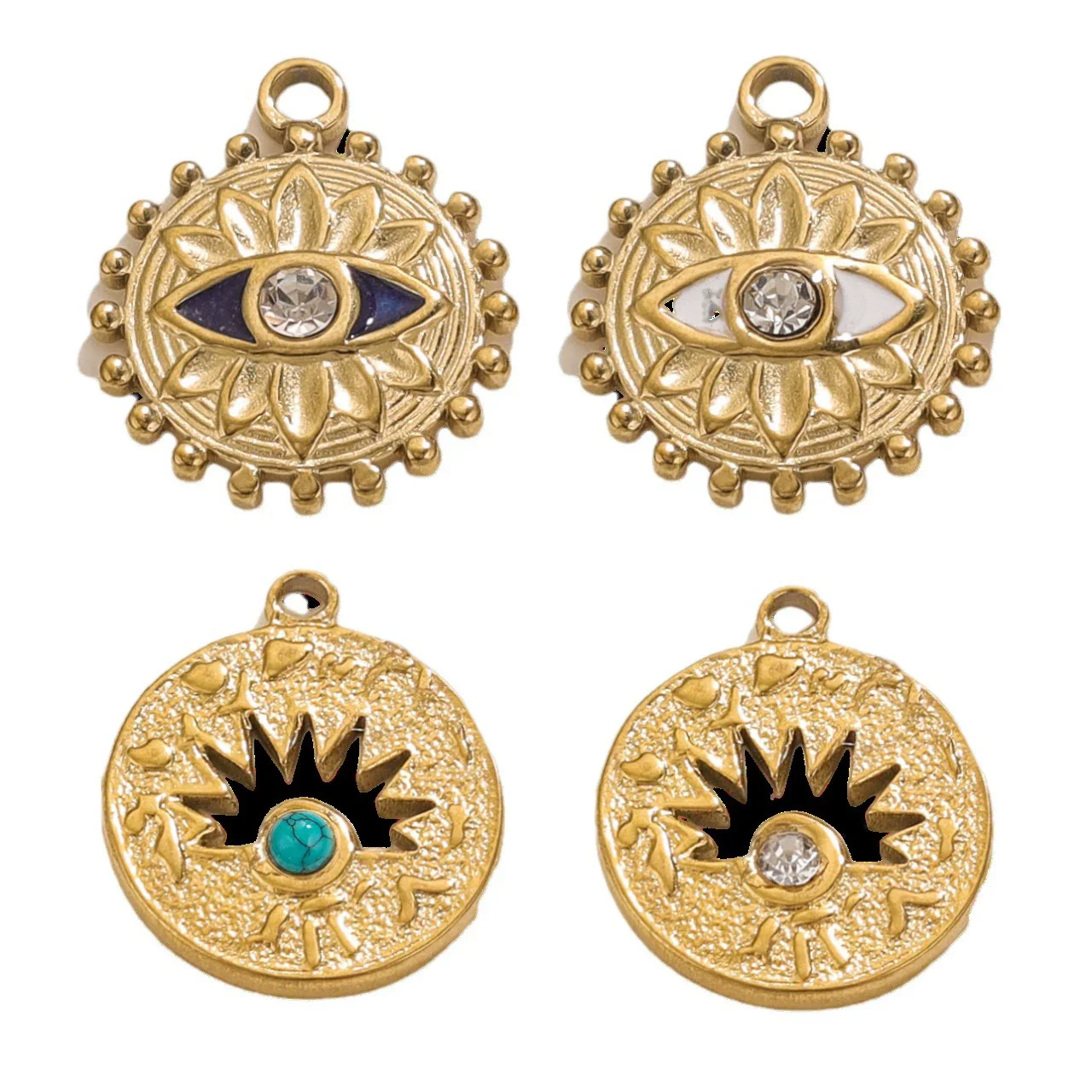 Stainless Steel Threedimensional Lotus Devil's Eye Pendant Jewelry Accessories With Inlay And Totem Pattern - Image 5