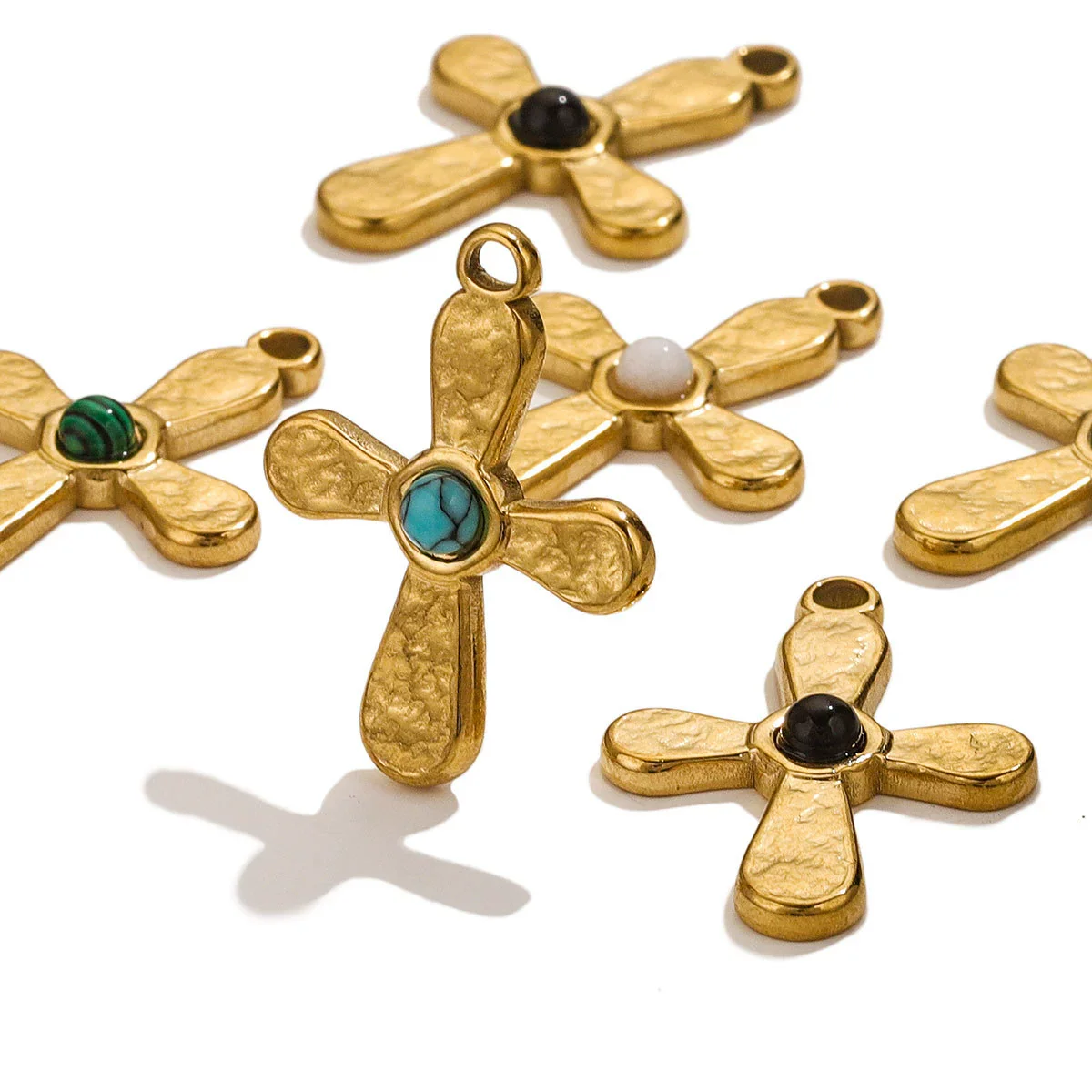 Stainless Steel Totem Inlay Cross Natural Stone Pendant Light Luxury Bohemia Accessories Pendant