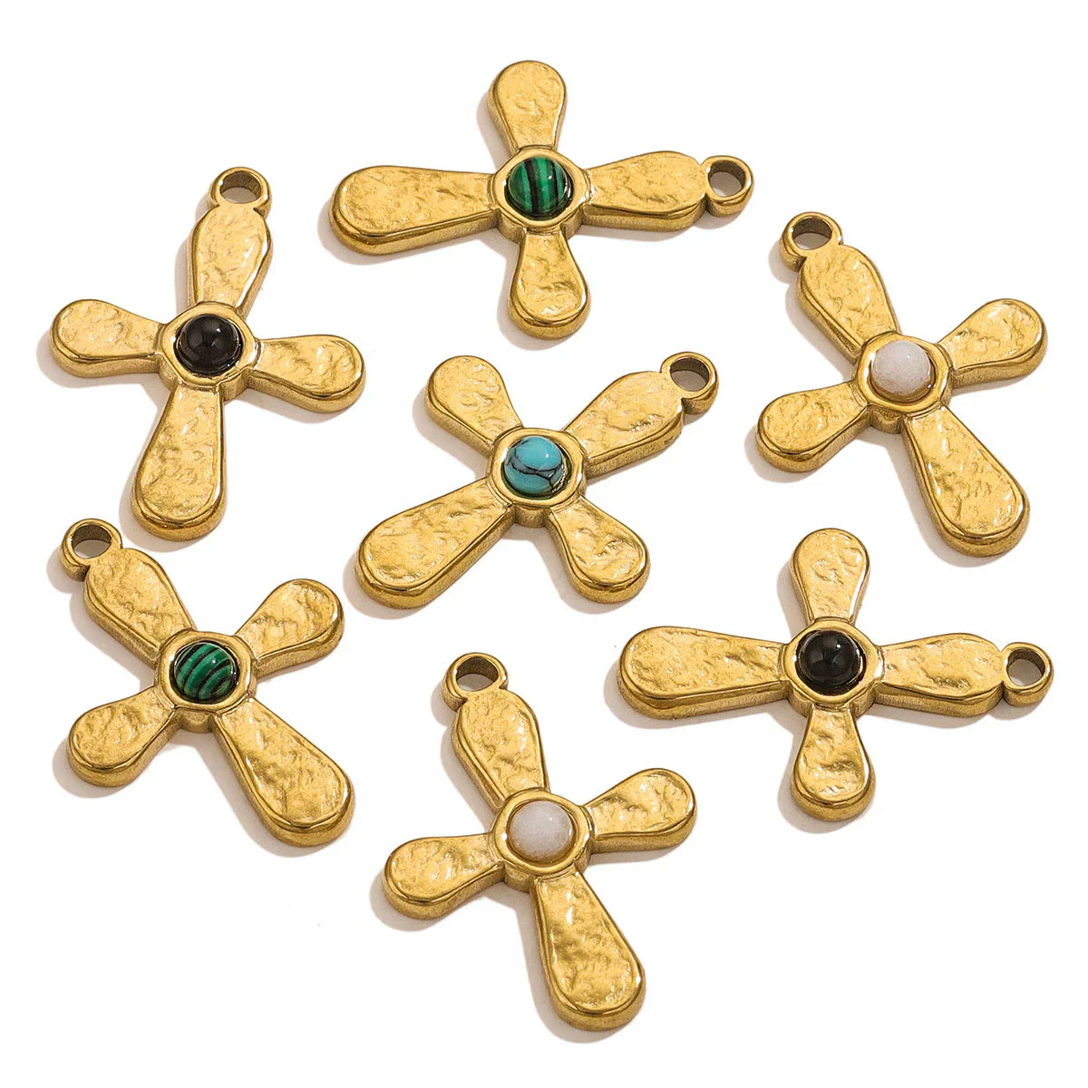 Stainless Steel Totem Inlay Cross Natural Stone Pendant Light Luxury Bohemia Accessories Pendant - Image 2