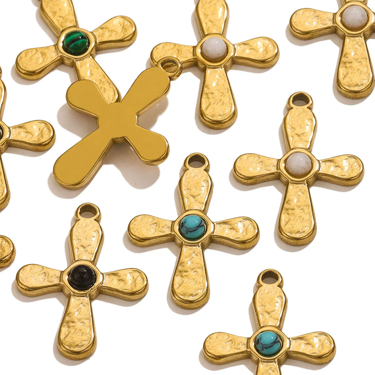 Stainless Steel Totem Inlay Cross Natural Stone Pendant Light Luxury Bohemia Accessories Pendant - Image 3
