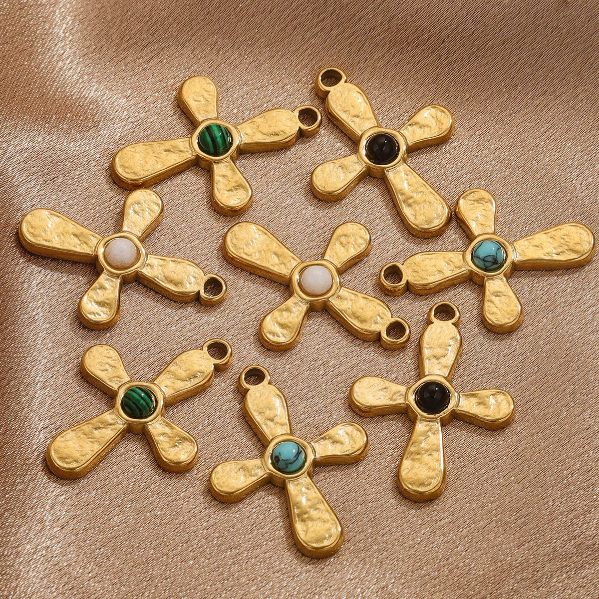 Stainless Steel Totem Inlay Cross Natural Stone Pendant Light Luxury Bohemia Accessories Pendant - Image 4