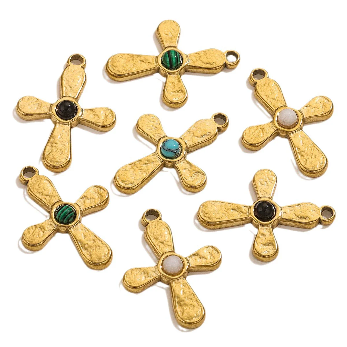 Stainless Steel Totem Inlay Cross Natural Stone Pendant Light Luxury Bohemia Accessories Pendant - Image 5