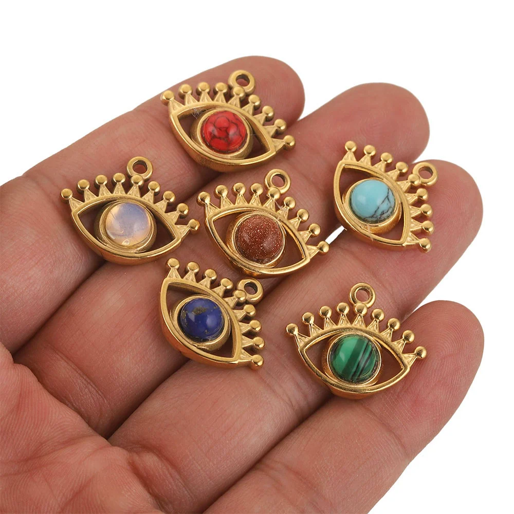 Stainless Steel Totem Pattern Natural Stone Pendant Diy Jewelry Accessories For Earrings And Necklace With Electroplating - Image 4
