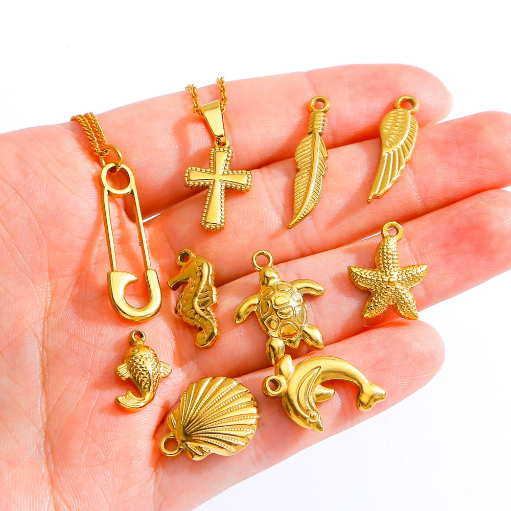 Stainless Steel Turtle Cross Paper Clip Marine Series Pendant Jewelry Electroplated - Image 2