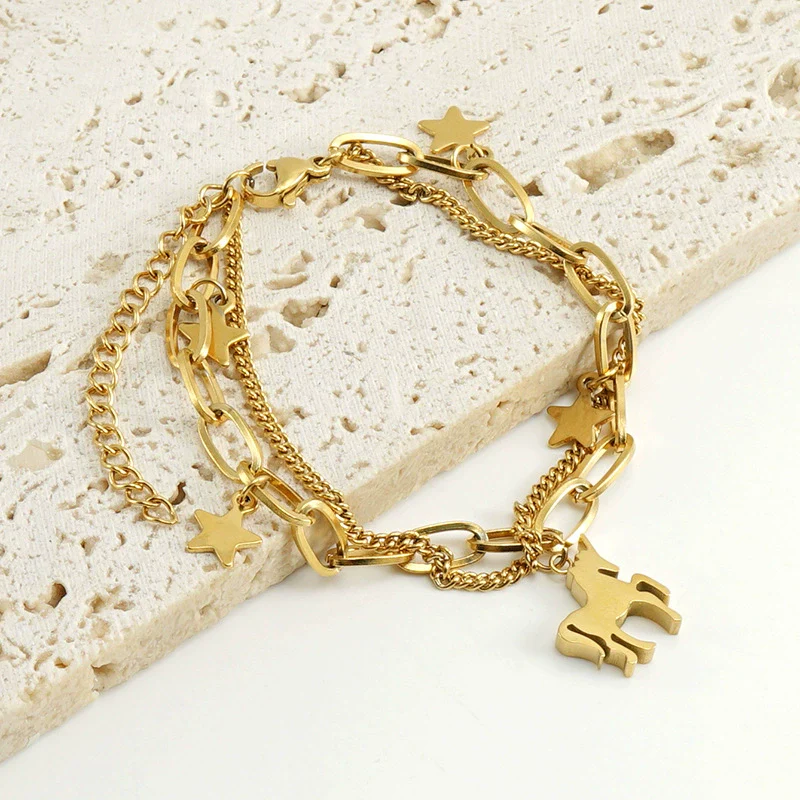 316L Stainless Steel Unicorn Animals Zodiac Niche Design Electroplated Women's Bracelet