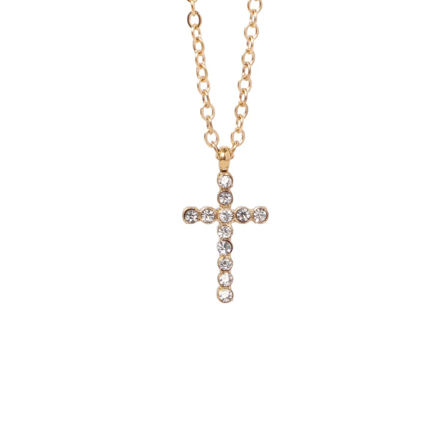 Stainless Steel Ushaped Diamond Cross Pendant Necklace Electroplated Unisex O Word Chain - Image 9