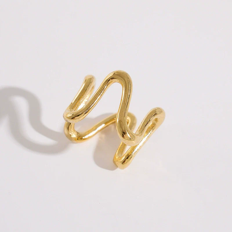 Stainless Steel Ushaped Irregular Wave Ring Electroplated Minimalist Geometric Style For Women - Image 17