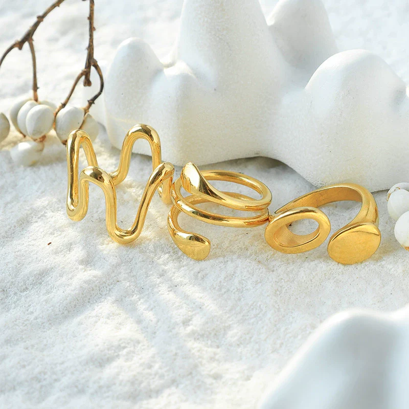 Stainless Steel Ushaped Irregular Wave Ring Electroplated Minimalist Geometric Style For Women - Image 3