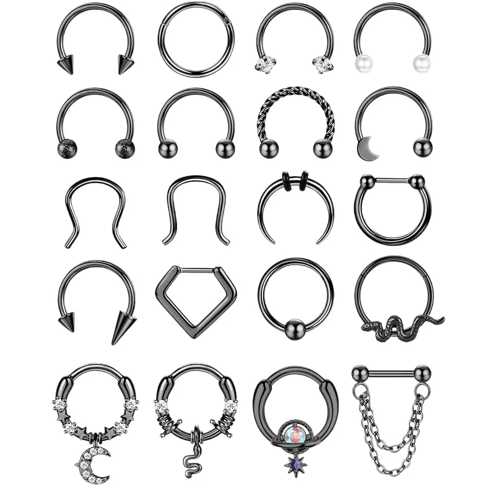 Stainless Steel Ushaped Nose Ring Ball Horseshoe Rod Piercing Jewelry Electroplated Combination Set Unisex - Image 5