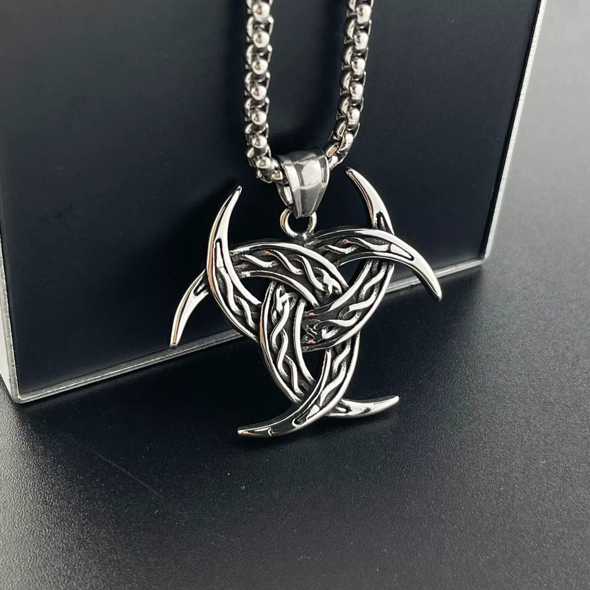 Stainless Steel Viking Celtic Knot Pendant Polished Men's Necklace Jewelry - Image 3