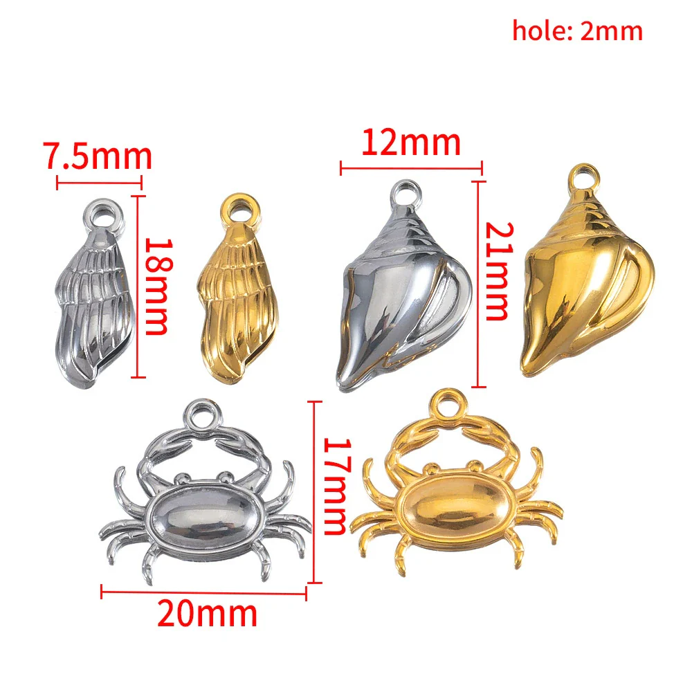 Stainless Steel Vintage Marine Crab Conch Pendant Necklace Electroplated Gold Jewelry - Image 2