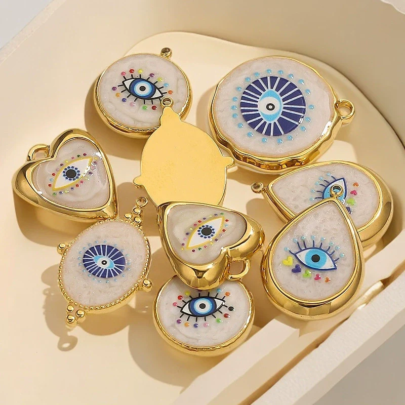 Stainless Steel Vintage Round Blue Eye Jewelry Accessories With Oil Dropping And Electroplating