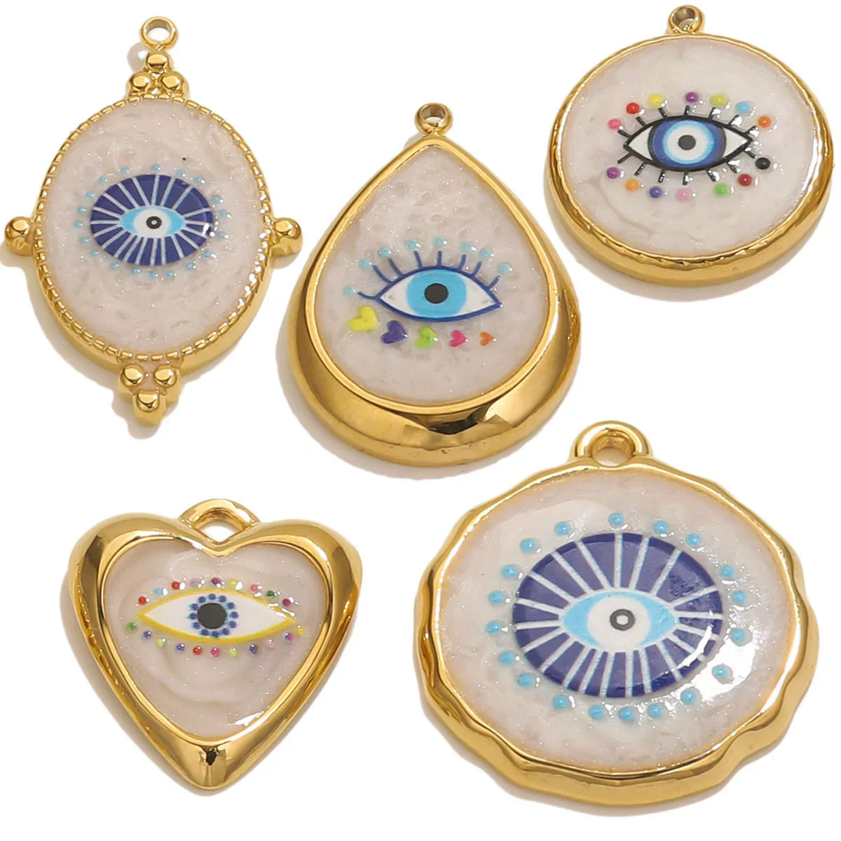 Stainless Steel Vintage Round Blue Eye Jewelry Accessories With Oil Dropping And Electroplating - Image 2