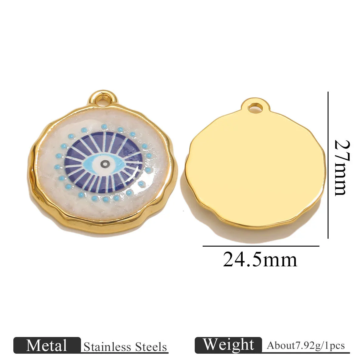 Stainless Steel Vintage Round Blue Eye Jewelry Accessories With Oil Dropping And Electroplating - Image 9