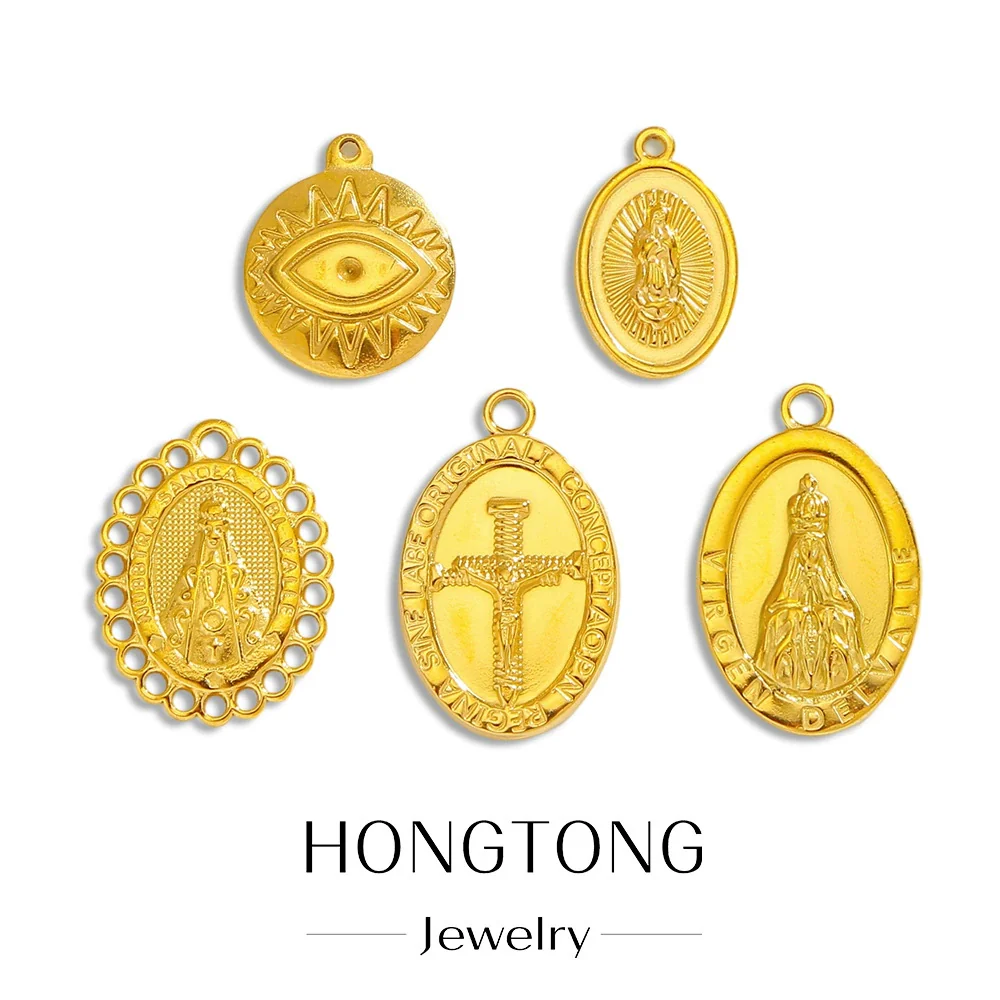 Stainless Steel Virgin Cross Devil's Eye Pendant Necklace With Electroplating