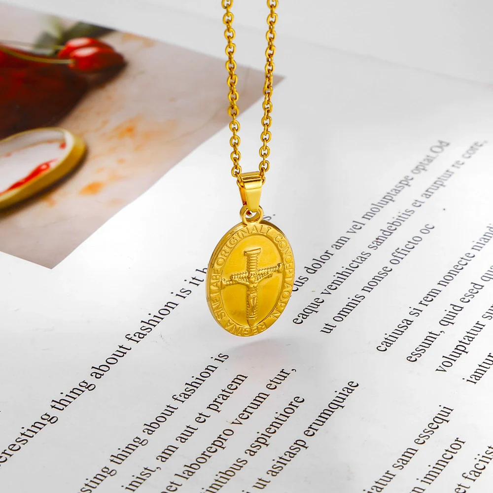Stainless Steel Virgin Cross Devil's Eye Pendant Necklace With Electroplating - Image 4