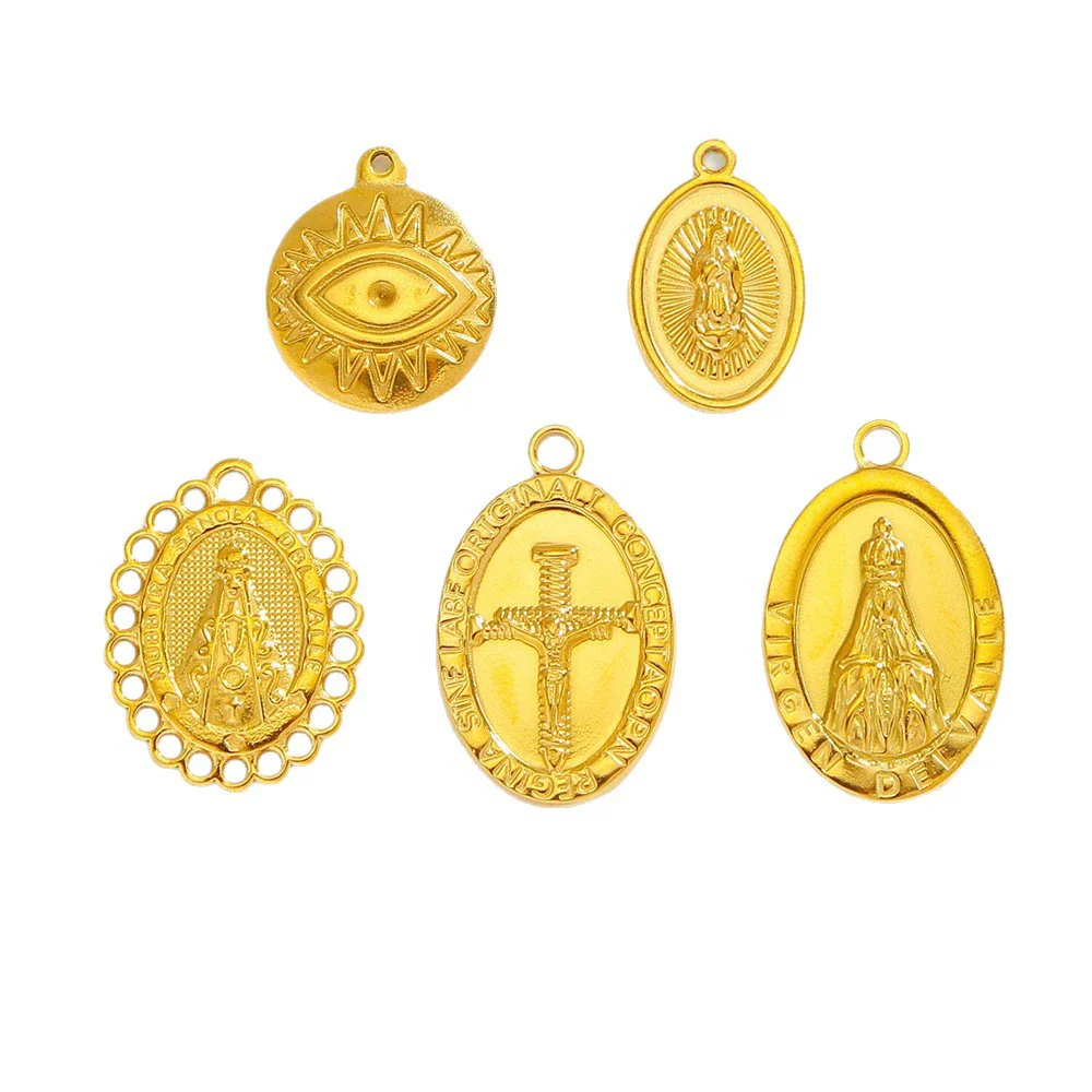 Stainless Steel Virgin Cross Devil's Eye Pendant Necklace With Electroplating - Image 5