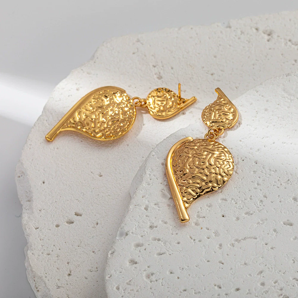 Stainless Steel Water Drop Embossed Electroplated Women's Earrings - Image 3