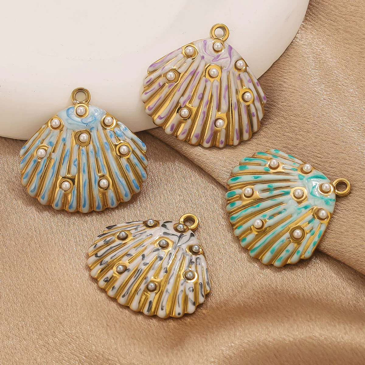 Stainless Steel Water Drop Shell Inlaid Pearl Starfish Oval Pendant Electroplated Diy Accessories Wholesale - Image 3