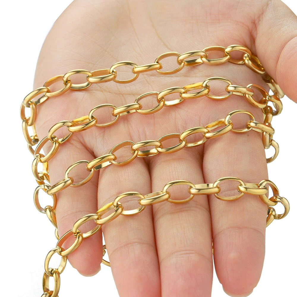 Stainless Steel Wide Curved Chain 18K Electroplated Color Retaining Gold Diy Necklace Accessories - Image 4
