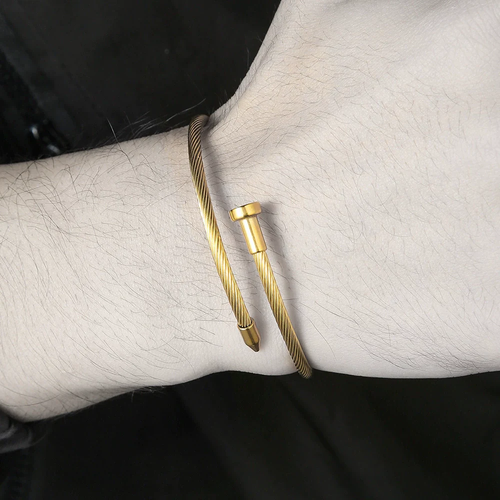 Stainless Steel Wire Rope Nail Spiral Adjustable Open Electroplated Bracelet - Image 3