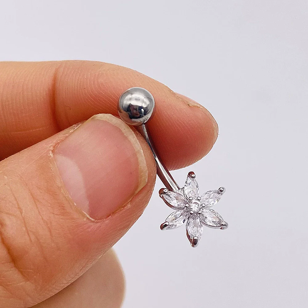 Stainless Steel Women's Body Piercing Jewelry Navel Ring With Heartshaped Butterfly Starshaped Leaves Pendant Alloy Inlaid Artificial And Semiprecious Stones Electroplated - Image 19
