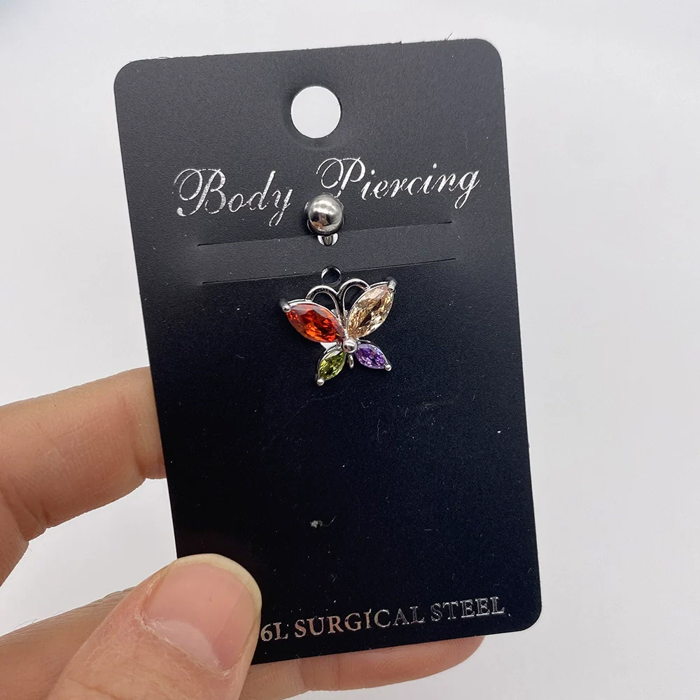 Stainless Steel Women's Body Piercing Jewelry Navel Ring With Heartshaped Butterfly Starshaped Leaves Pendant Alloy Inlaid Artificial And Semiprecious Stones Electroplated - Image 2