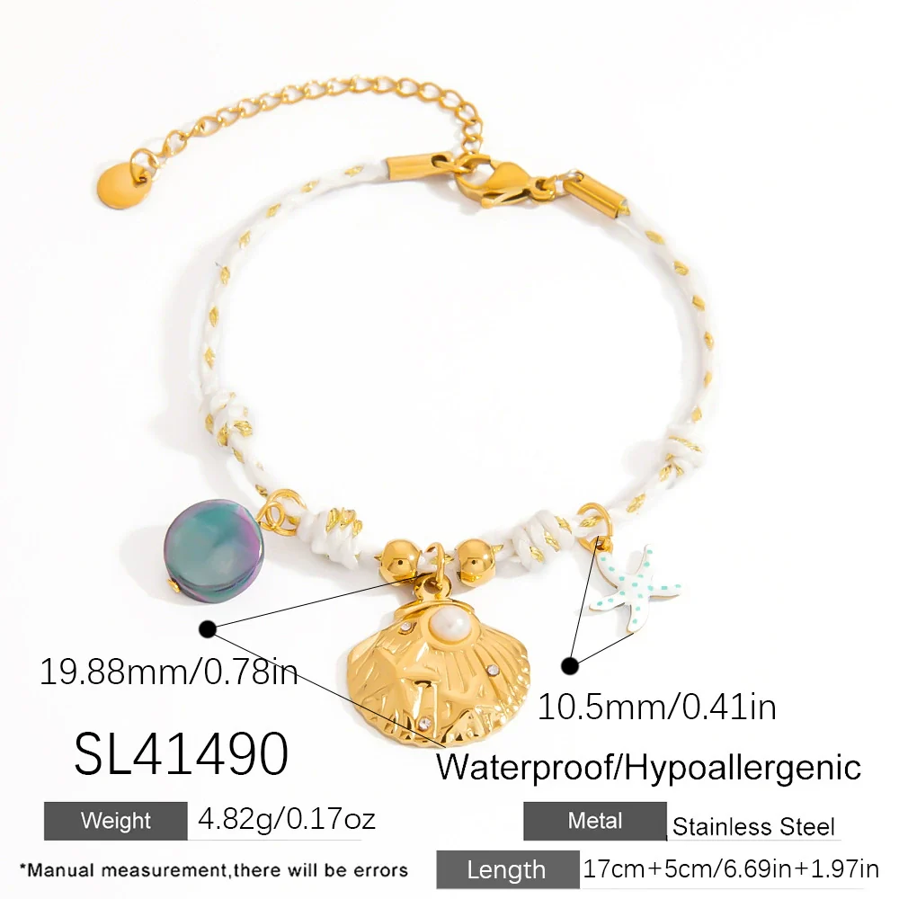 Stainless Steel Women's Geometric Fashion Minimalist Bracelet With Seaside Shell Starfish Pendant And Natural Stone Set With Diamonds Jewelry - Image 8