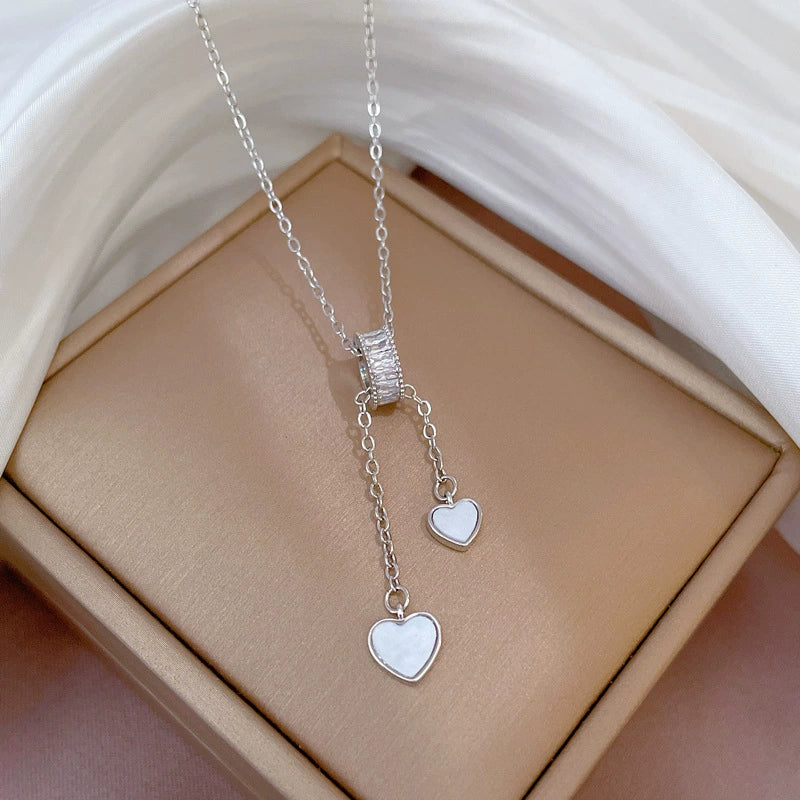Stainless Steel Women's Geometric Tassel Love Shell Micro Diamond Lip Chain Necklace - Image 6