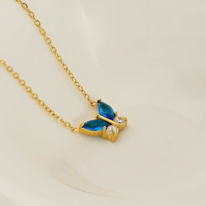 Stainless Steel Women's Light Luxury Niche Allmatch Highend Butterfly Zircon Pendant Necklace With Animal Zodiac Design - Image 2