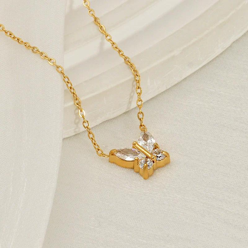 Stainless Steel Women's Light Luxury Niche Allmatch Highend Butterfly Zircon Pendant Necklace With Animal Zodiac Design - Image 3