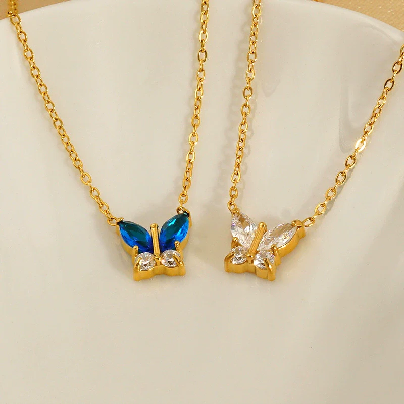 Stainless Steel Women's Light Luxury Niche Allmatch Highend Butterfly Zircon Pendant Necklace With Animal Zodiac Design - Image 4