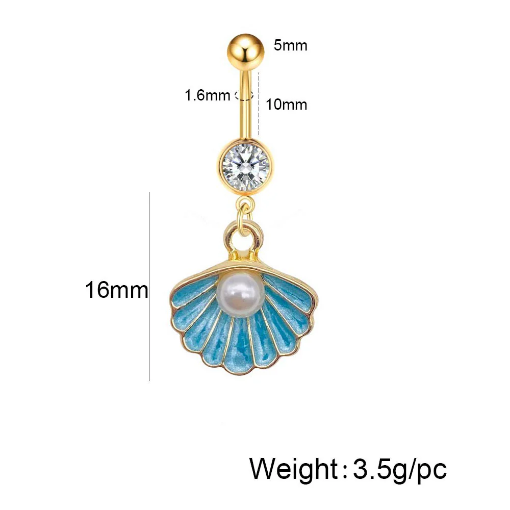 Stainless Steel Women's Navel Ring With Starfish And Star Shaped Pendant Electroplated - Image 2