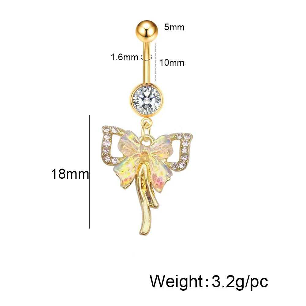 Stainless Steel Women's Navel Ring With Starfish And Star Shaped Pendant Electroplated - Image 3