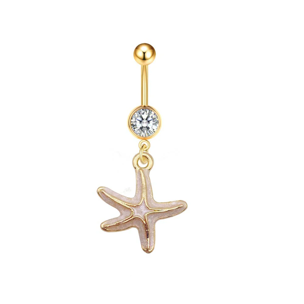 Stainless Steel Women's Navel Ring With Starfish And Star Shaped Pendant Electroplated - Image 8