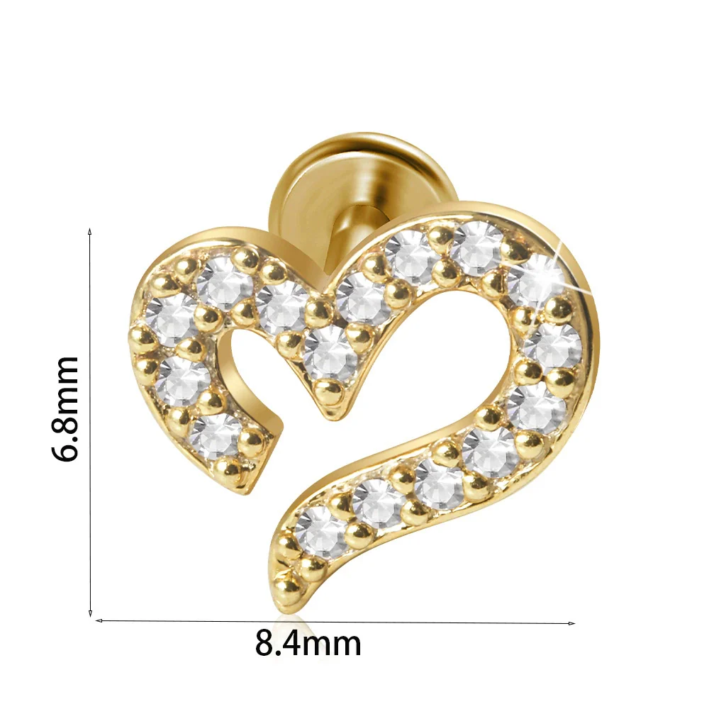Stainless Steel Zircon Electroplated Heart Pattern Inner Tooth Lip Nail Snake Leaf Earrings - Image 12
