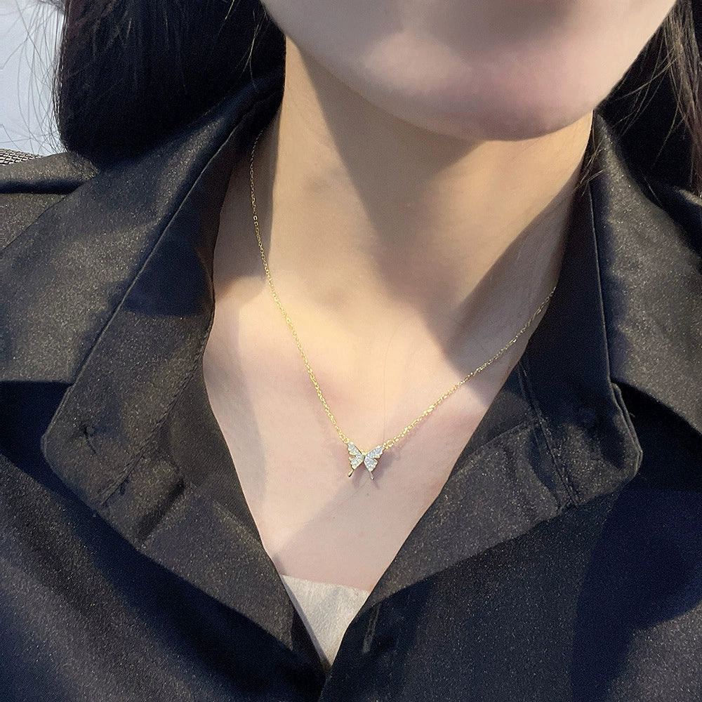 Sterling Silver 925 Diamond Geometric Butterfly Necklace For Women - Image 2