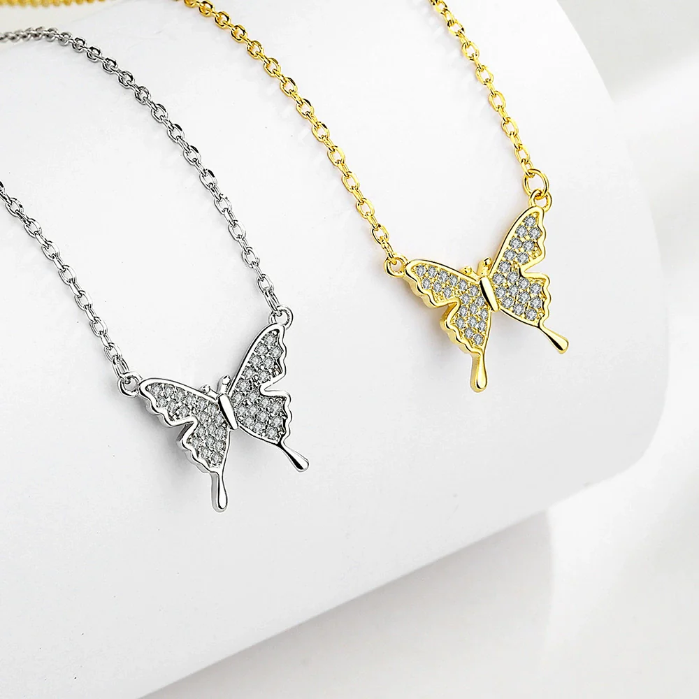 Sterling Silver 925 Diamond Geometric Butterfly Necklace For Women - Image 3