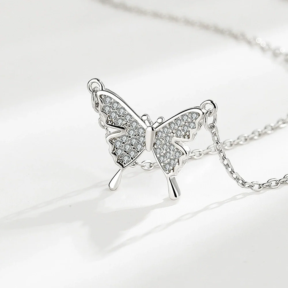 Sterling Silver 925 Diamond Geometric Butterfly Necklace For Women - Image 6