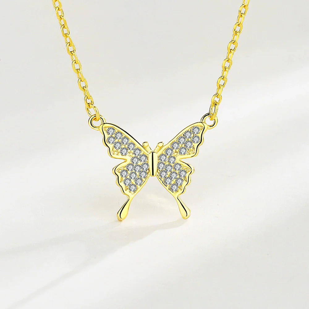 Sterling Silver 925 Diamond Geometric Butterfly Necklace For Women - Image 7