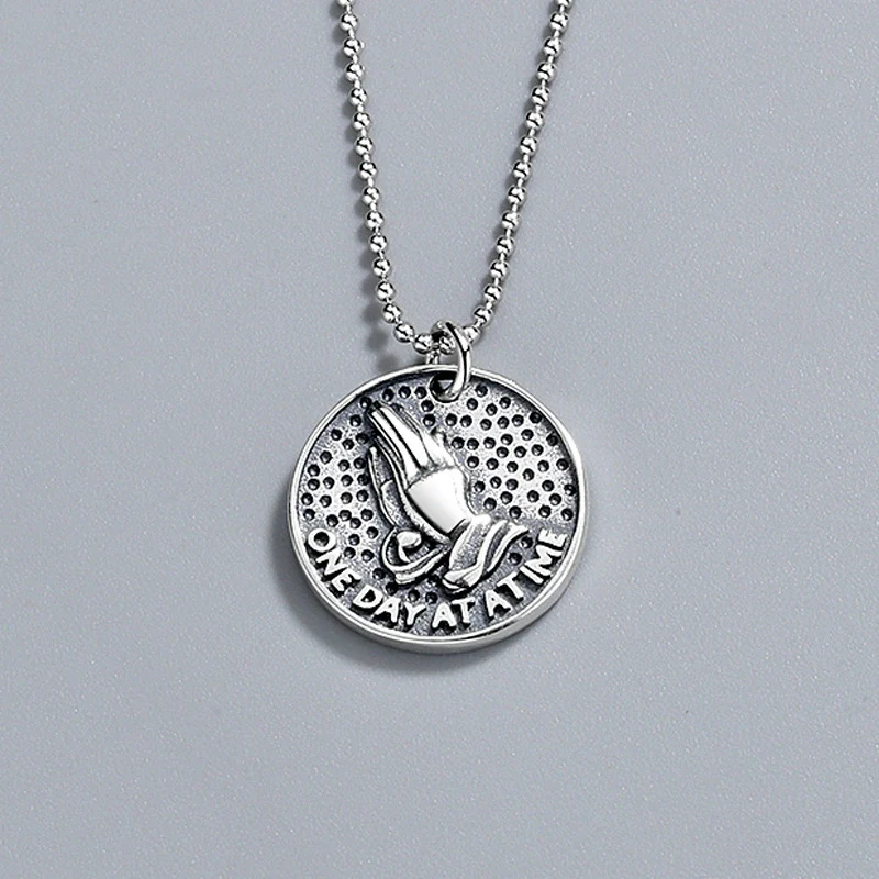 Sterling Silver 925 Prayer Hand Pendant Necklace Geometric Style Electroplated Unisex