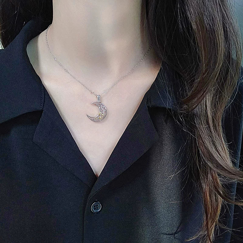 Sterling Silver Couple Necklaces With Planet Moon Pattern And Electroplating Design - Image 4