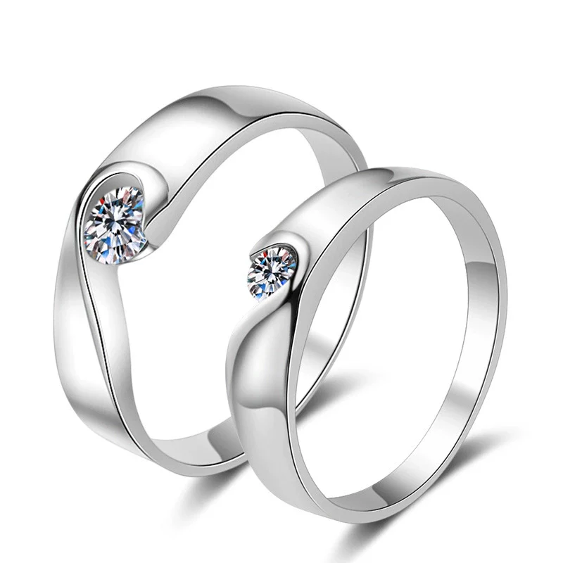 Sterling Silver Couple Ring With Heart Pattern And Electroplating Process - Image 5