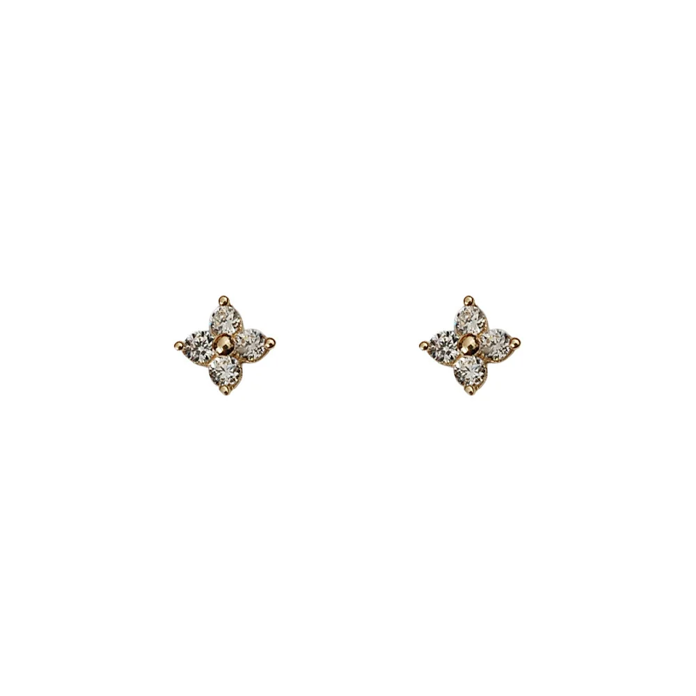 Sterling Silver Fourleaf Clover Flower Shape Earrings For Women 14K Goldplated With Fourdiamond Zircon - Image 5