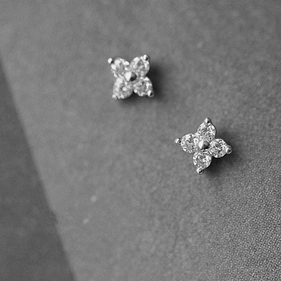 Sterling Silver Fourleaf Clover Flower Shape Earrings For Women 14K Goldplated With Fourdiamond Zircon - Image 6