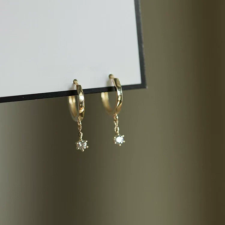 Sterling Silver Geometric Diamond Drill Earrings For Women Elegant Design - Image 2