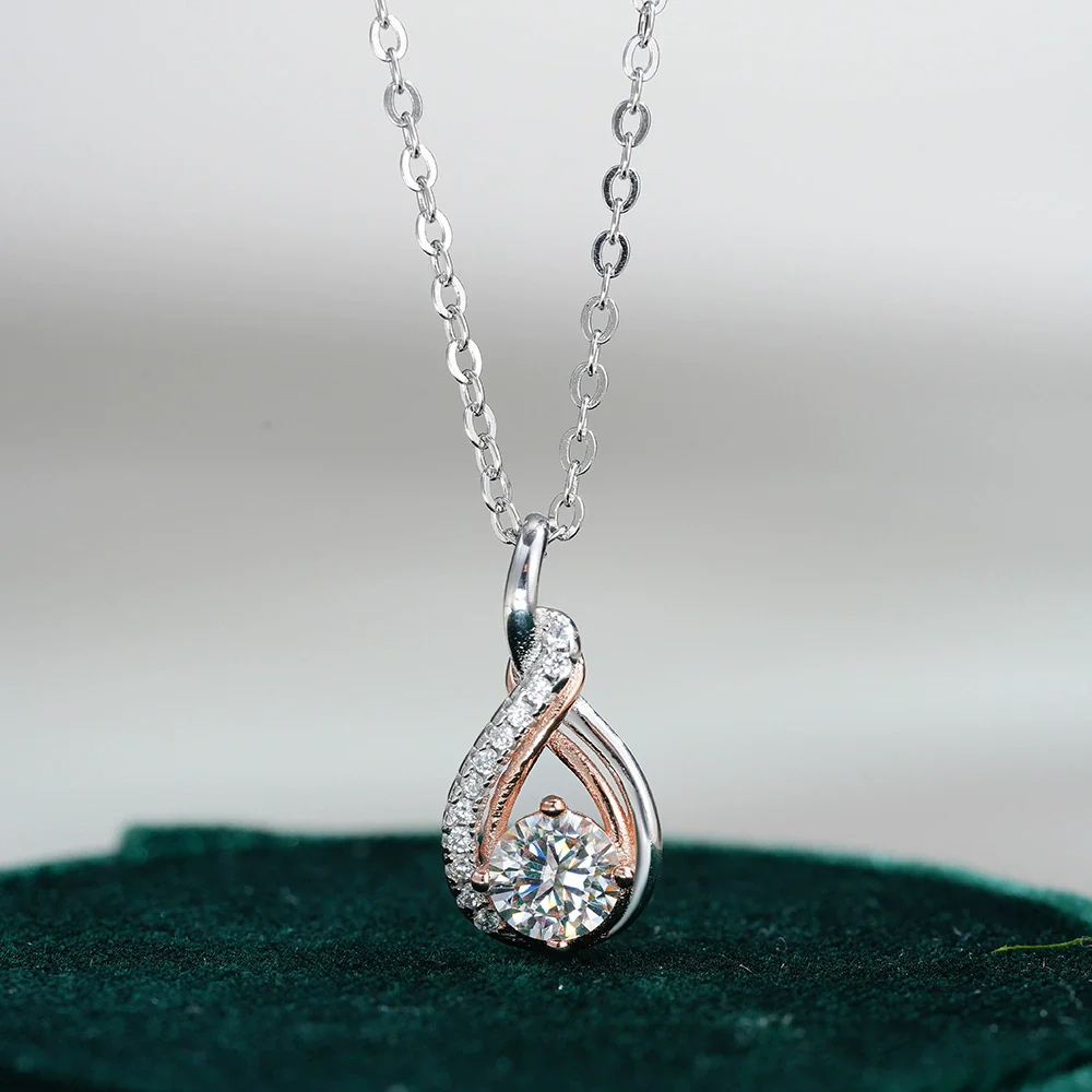 Sterling Silver Geometric Pendant Moissanite Necklace With Gold Plated Cross Chain And Diamond Setting - Image 2